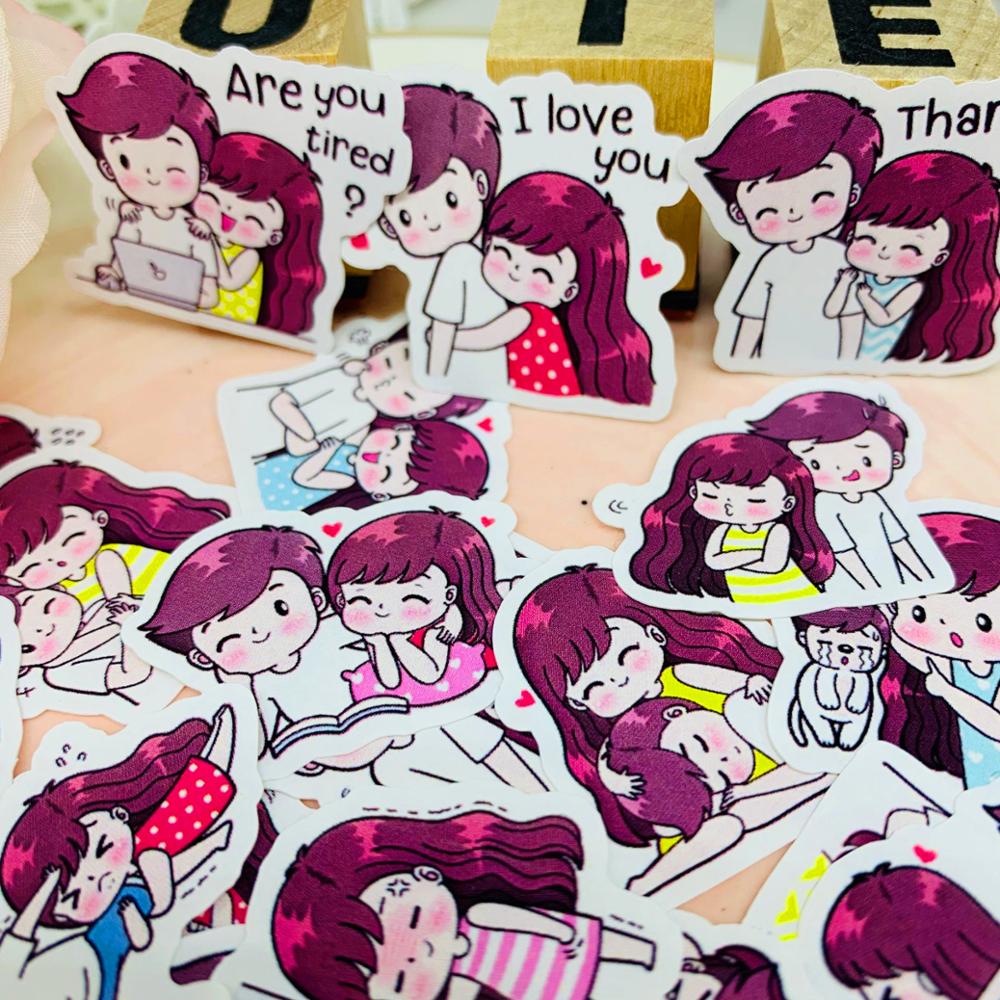 38 pcs Cute couple decorative paper stickers cartoon characters diary stickers DIY stickers children