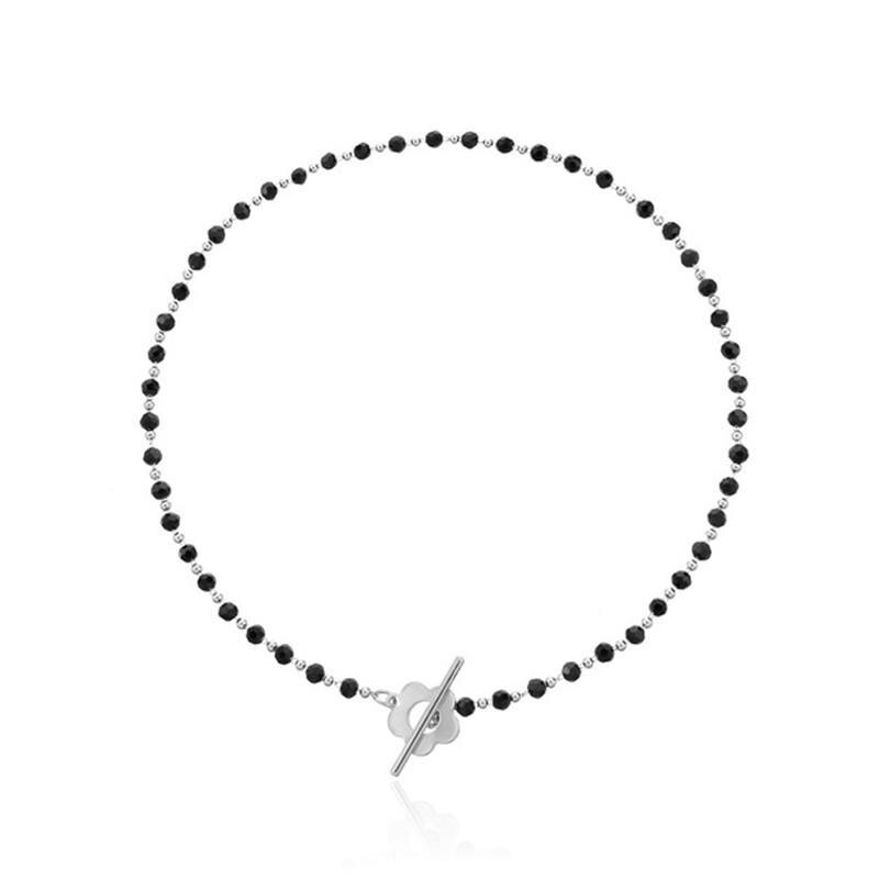 Neue 2022 Luxus Schwarz Kristall Glas Perle Kette Halsband Halskette Für Frauen Blume Lariat sperren Kragen Halskette: BS