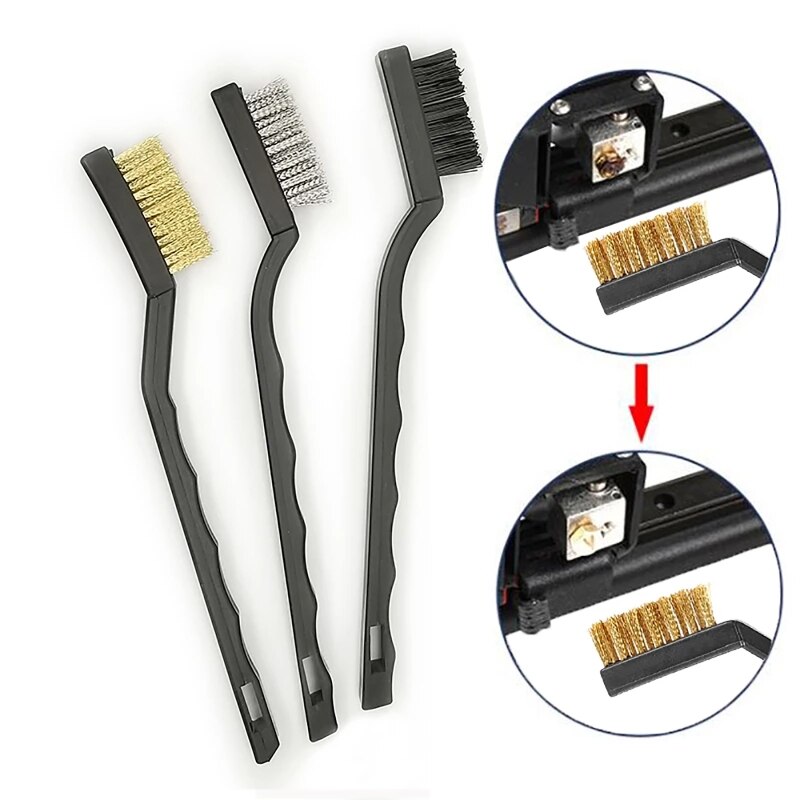 3D Printer Nozzle Cleaning Brushes Kit Brass/ Nylon/ Steel Extruder Hotend Nozzles Cleaner Derusting Brush Set 12cm 3PCS