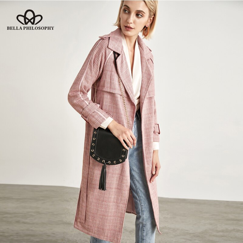 Bella Philosophie frühling herbst büro dame mantel plaid öffnen stich frauen mantel wolle und baumwolle damen vintage jacken