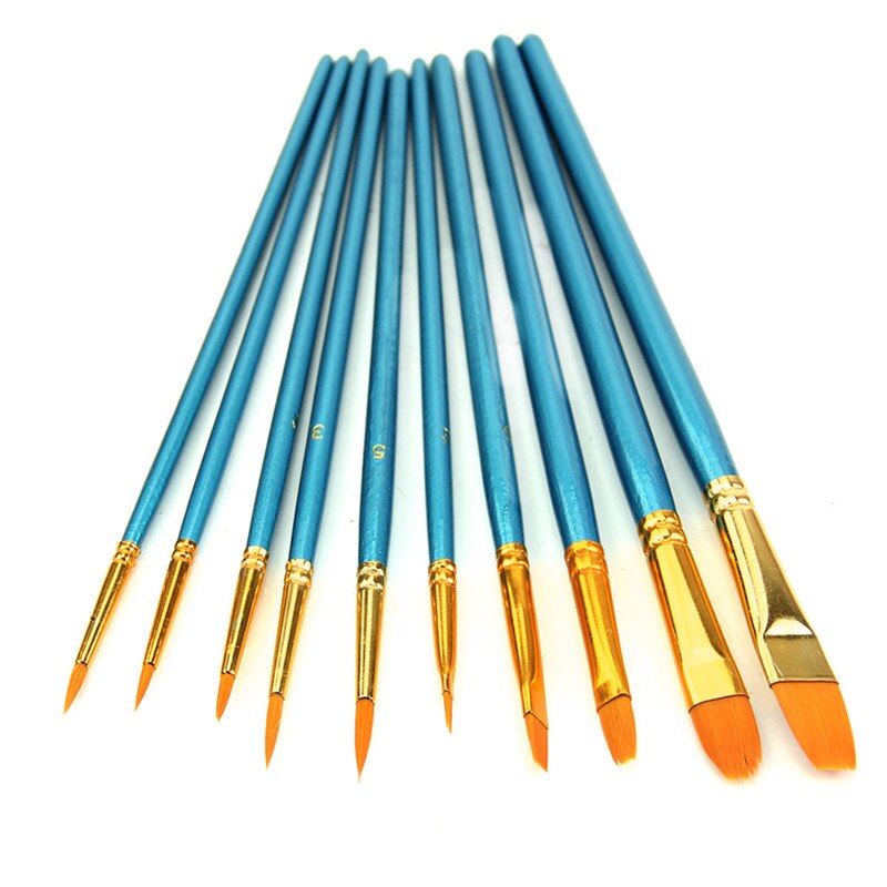 10 Stuks Aquarel Ronde Wees Acryl Tip Nylon Haar Artists Paint Brush Set