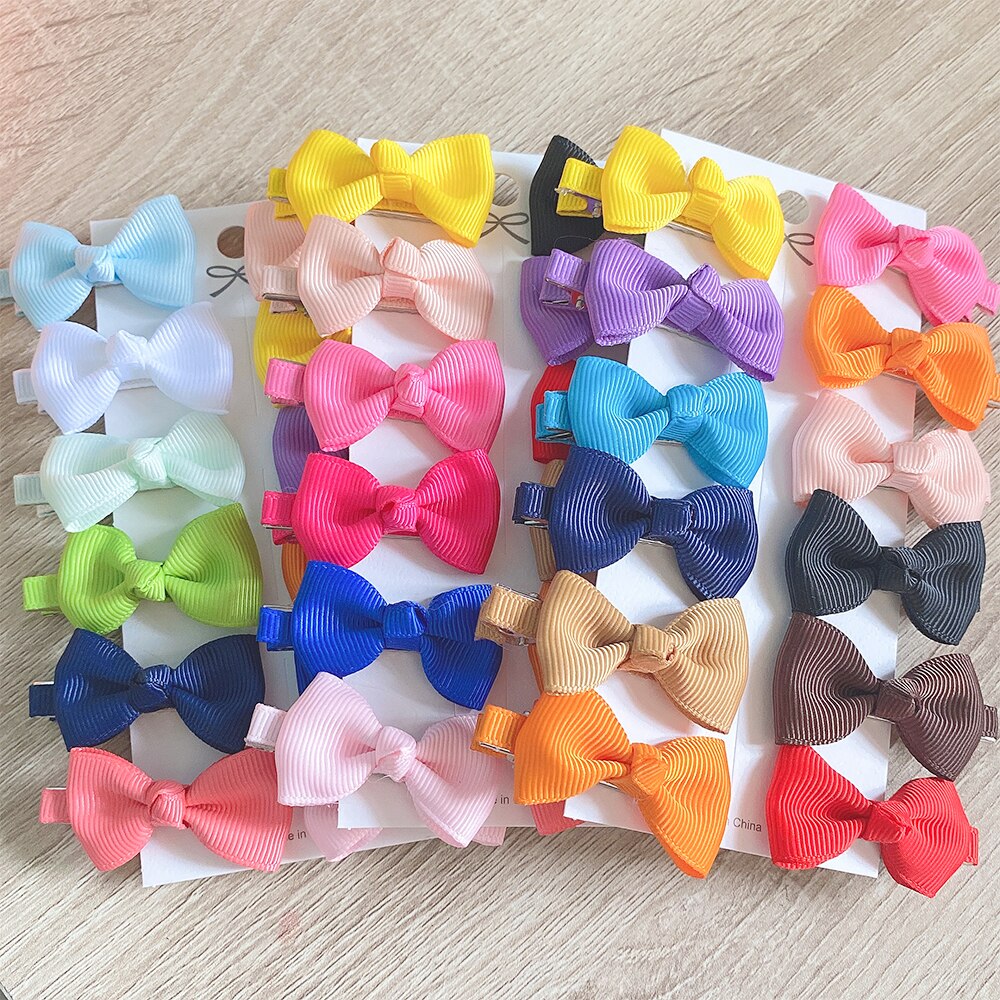 Nœuds de cheveux en ruban gros-grain avec pince pour filles mignonnes, Mini épingles colorées, Barrettes pour enfants, accessoires pour cheveux, 12 pièces