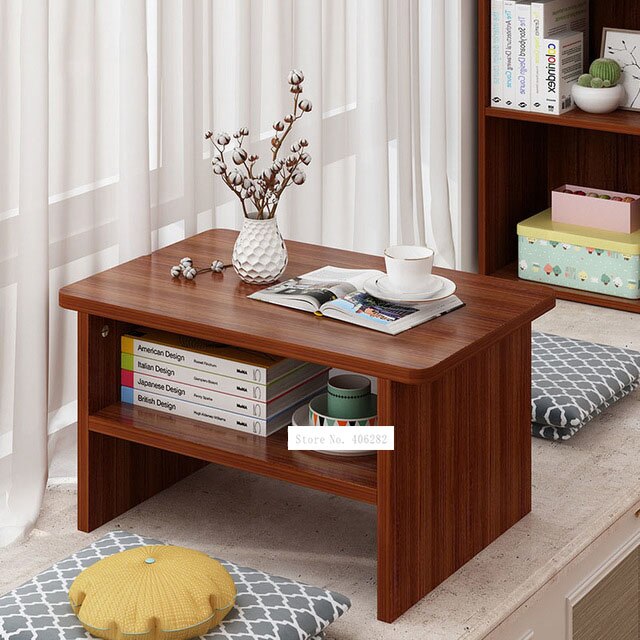 Eenvoudige Kleine Thee Tafel Japanse Stijl Moderne 2 Layer Drijvende Venster Salontafel Rechthoek Woonkamer Floor Lage Tafel: teak color