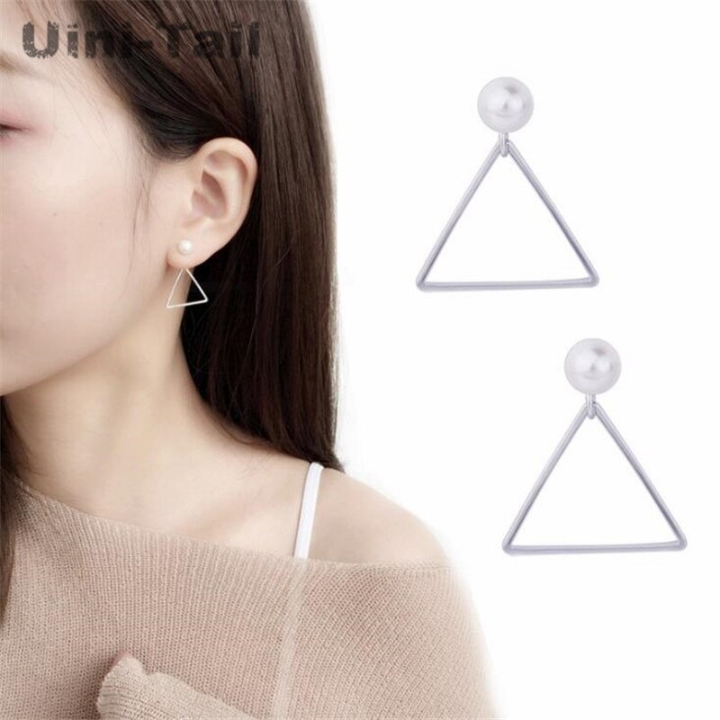 Uini-cauda novo 925 prata esterlina coreano pérola triângulo brincos de dupla utilização brincos geométricos personalidade temperamento gn275