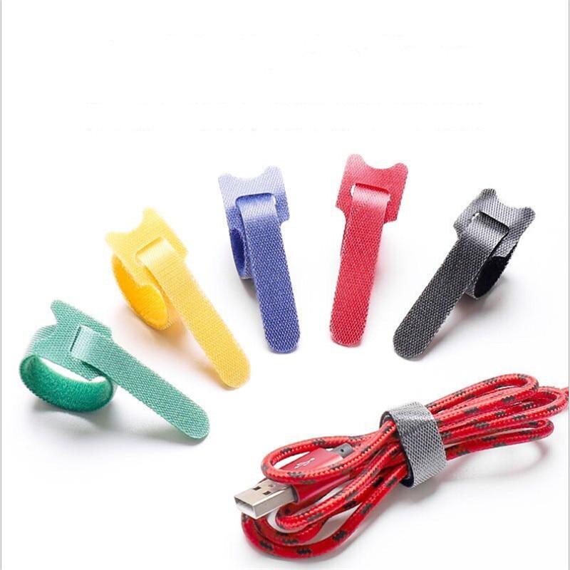 50pcs Type Back-To-Back Solid Color Nylon Velcro Cable Tie Wire And Battery Rod Ring Belt Strap Tie Hook Ring