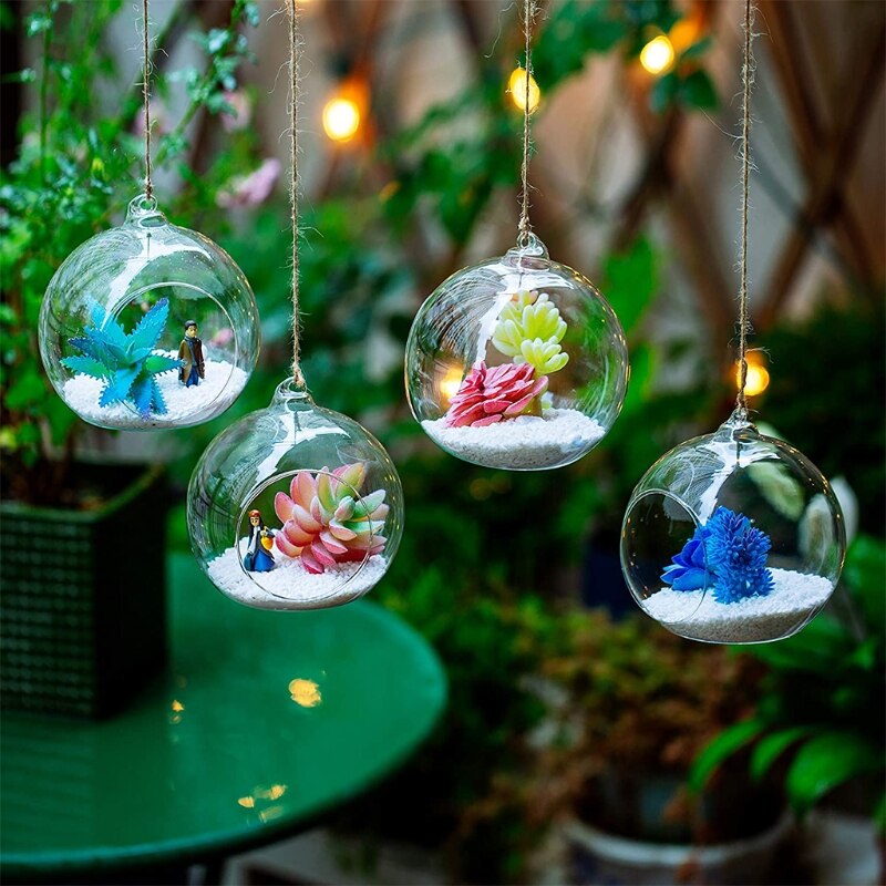 Hanging Glass Terrarium Globe Tea Light Candle Holder Succulents Vase Hanger for Home Wedding Party Indoor Outdoor Decor