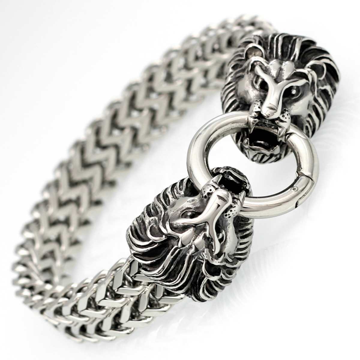 Pulsera con broche de cabeza de león de acero inoxidable de 11mm, joyería, cadena de eslabones de plata para hombre, pulseras, brazaletes,