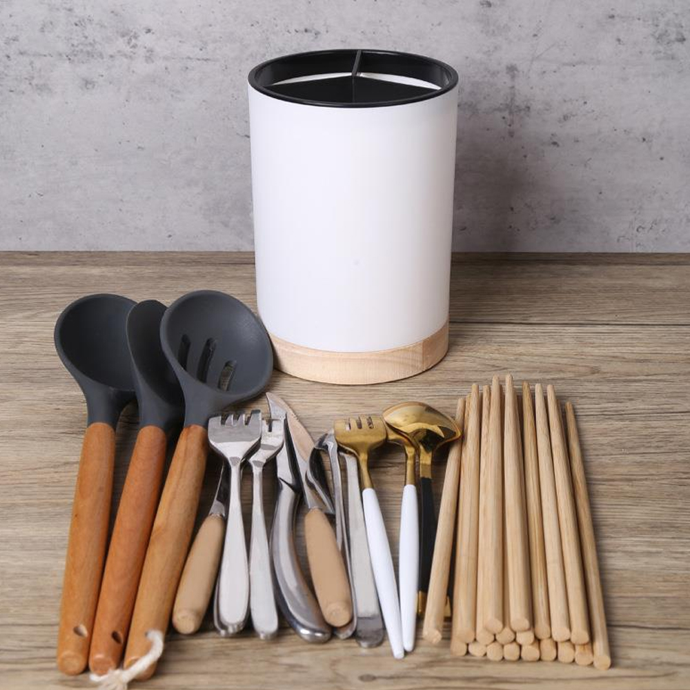 Kitchen Tableware Storage Bucket Utensil Holder Cutlery Drainer Plastic Chopstick Spoon Storage Rack Detachable 3 Divided