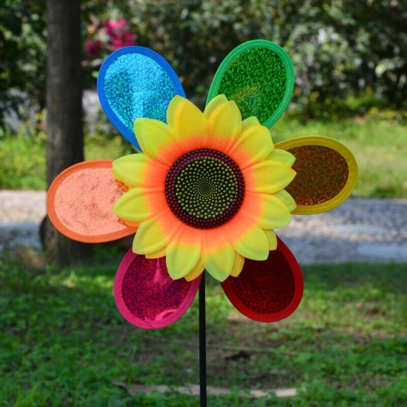 4 Moulins à Vent De Jardin 71 Cm - Paillettes 30 Cm, Anti-Oiseaux - Décoration Pelouse, Balcon