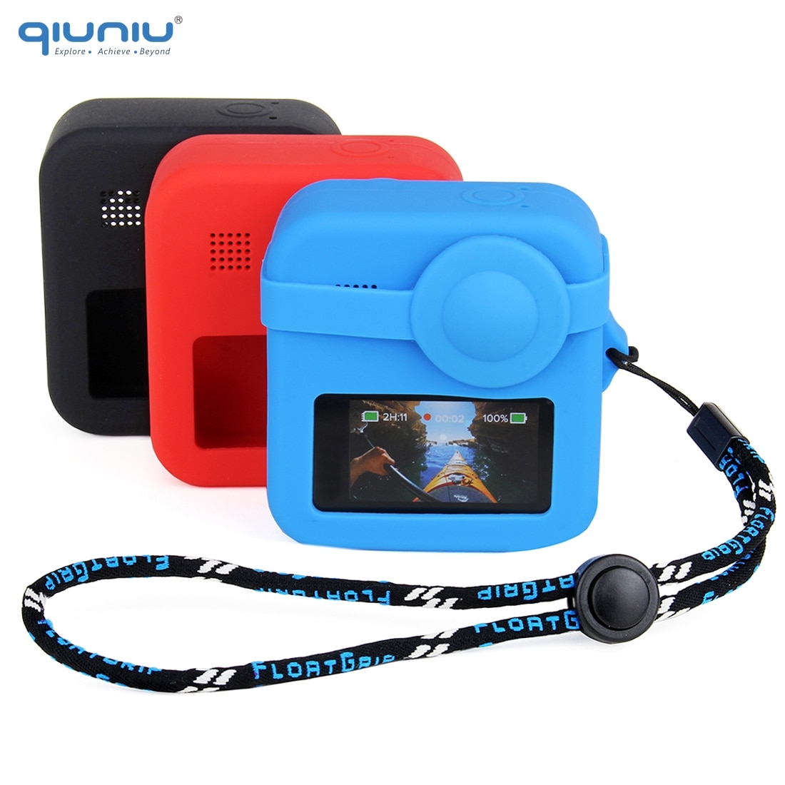 Qiuniu Siliconen Beschermende Zachte Rubber Behuizing Case Cover + Camera Lens Cap + Polsband Voor Gopro Max Go Pro case Accessoires