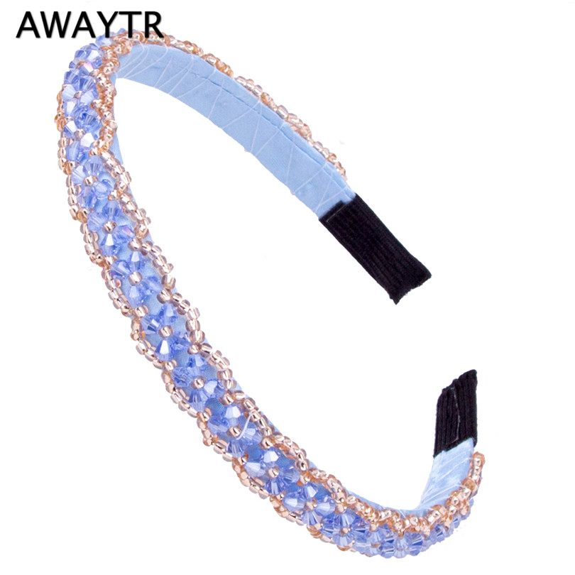 AWAYTR Trendy Kleurrijke Steentjes Elastische Haarband Haaraccessoires voor Vrouwen Party Vintag Crystal Hoofdband Tiara: Blue