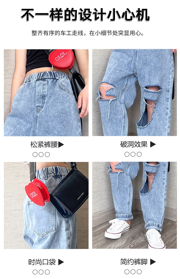 Dziewczyny porwane jeansy 8 0 12 yearsBlue spodnie dżinsowe 2022 nowa, w stylu Streetwear moda dla dziewcząt nastolatek stroje jeansowe