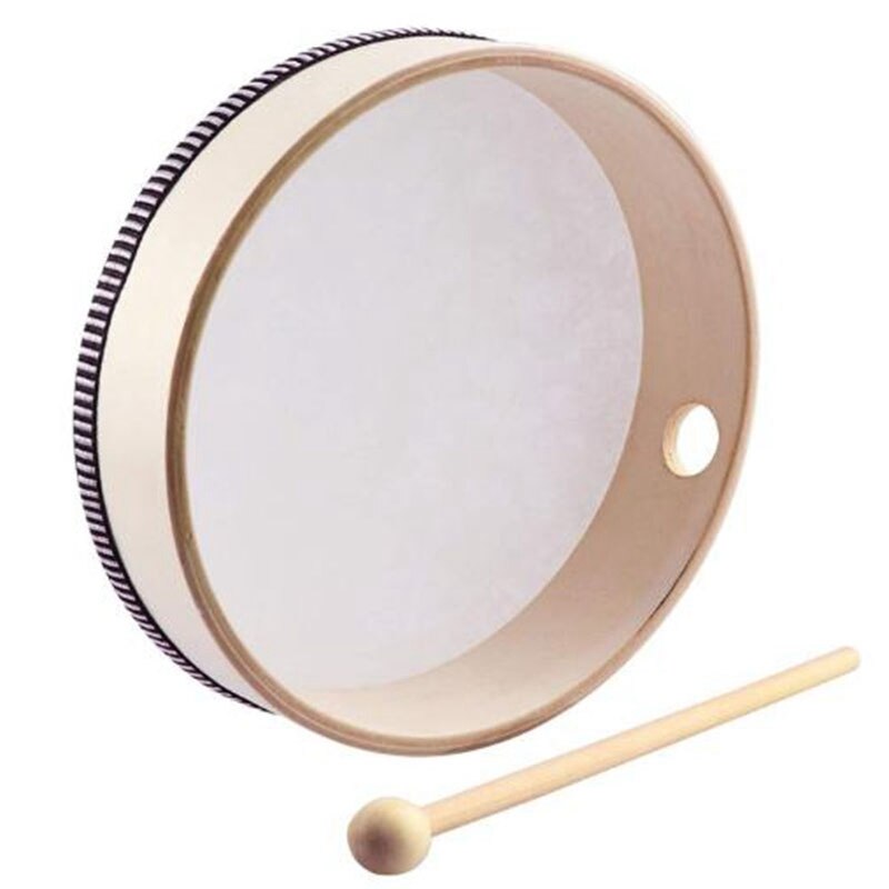 8 Inch Tambourine Percussion Instrument for Portable Wooden Tambourine Drum with Drumstick Percussion Musical Toy