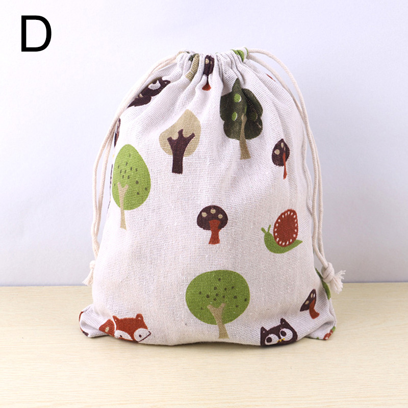 Bolsa de tela de lino y algodón, bolsa con cordón, estampado de plantas y animales bonitos, bolsa de almacenamiento de zapatos de tela de viaje para niños, estuche de maquillaje, bolsa de de Navidad: Gris claro / 13x8x15 cm