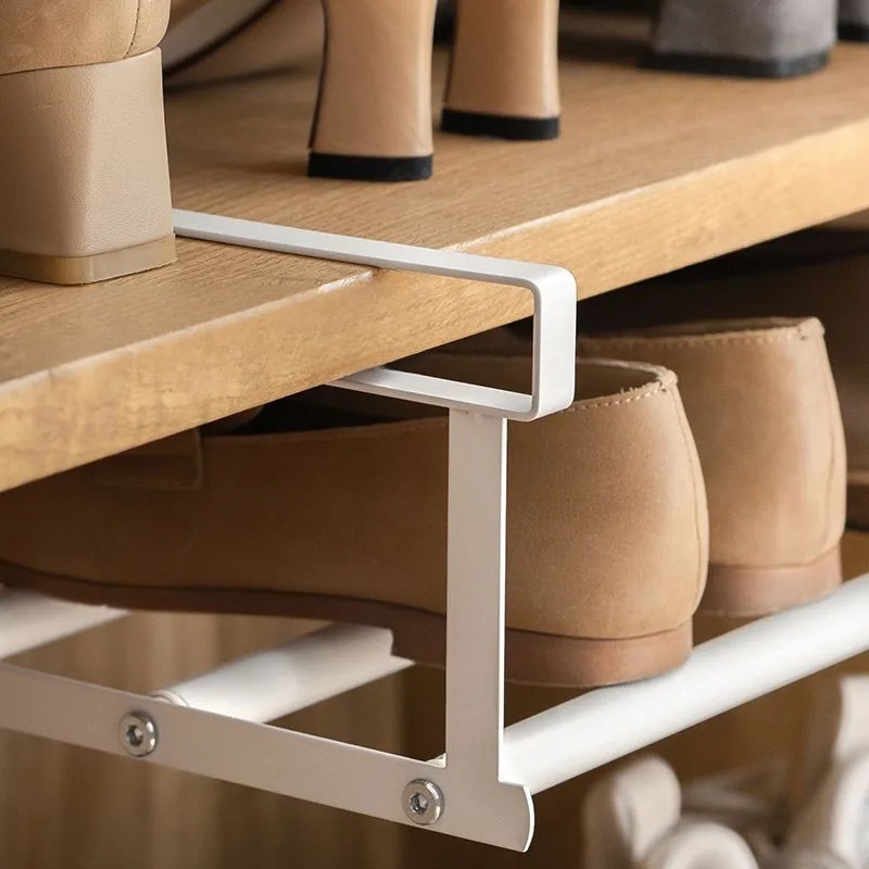 Étagère à chaussures réglable, organisateur superposé peu encombrant pour armoires à chaussures de maison, porte-chaussures sous étagère avec panier suspendu