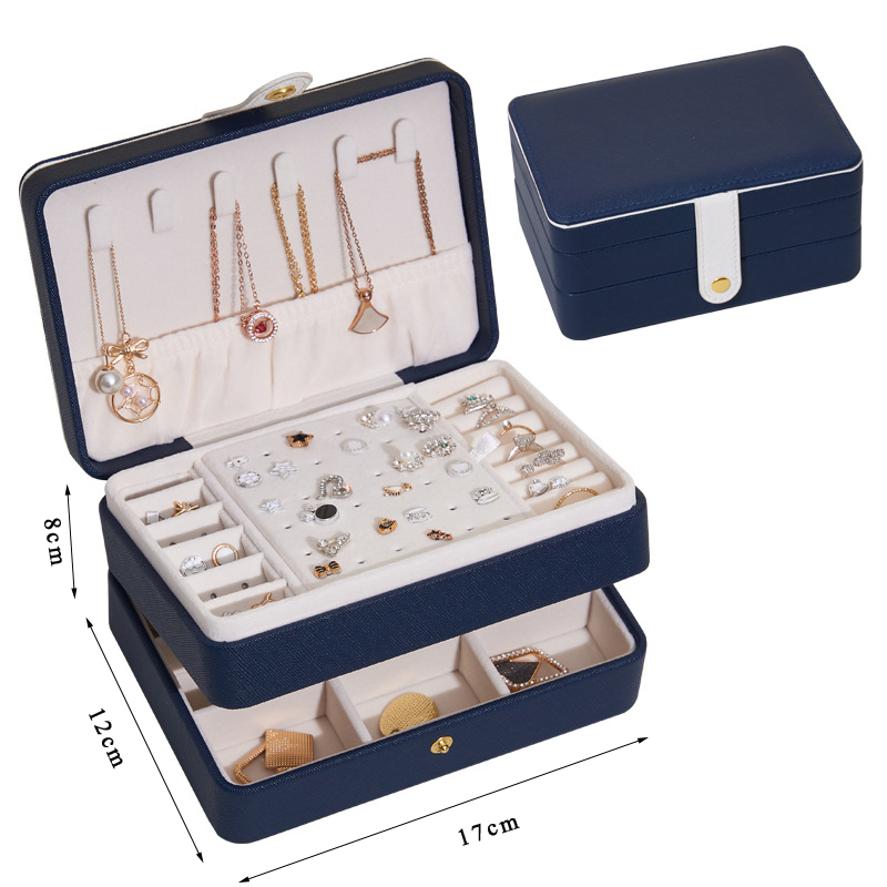 Caja de joyería de viaje portátil, cajas S/M/L, organizador de joyas de 3 capas, caja de joyería con botón, almacenamiento de cuero, Joyeroe para joyeros: Rojo