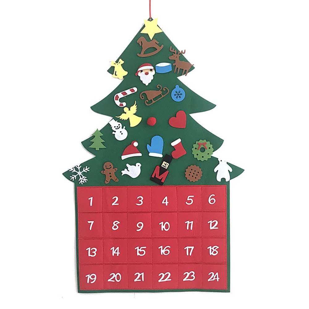 DIY Applique Christmas Advent Calendars Large Felt Fabric Christmas Tree Calendar With Pockets Xmas Year Home Decorations