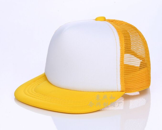 Kids Breathable DIY printing Logo Baseball Caps Snapbacks Flat Custom Logo Hats Trucker Caps Boy Girls Gorras For Team Child: yellow and white / DIY custom logo