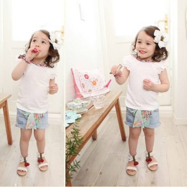 0-2Y Kids Baby Girls Clothing Floral Collar T-shirts Cute Short Sleeve Tops Blouses Shirts