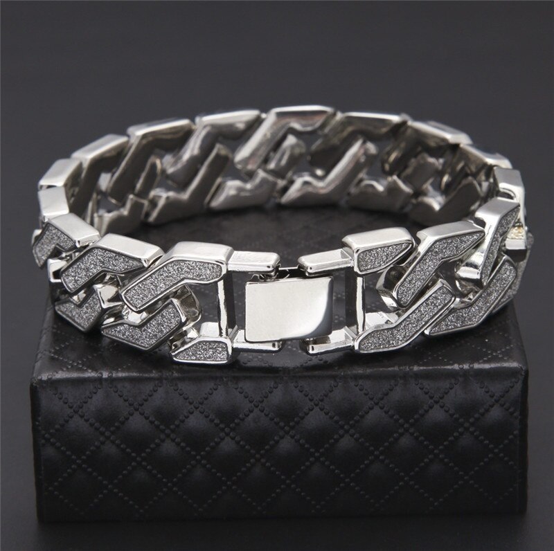 Braccialetti a forma di teschio lungo punk per uomo braccialetti a catena a maglie con ciondolo a forma di teschio lucido in acciaio inossidabile gioielli gotici maschili 2019: argento