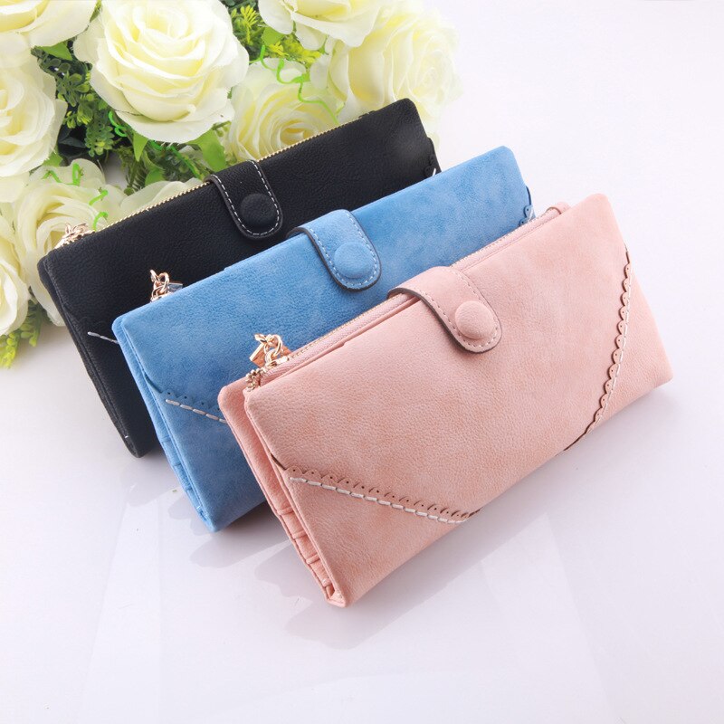 Retro Matte Stiksels Portemonnee Vrouwen Lange Portemonnee Clutch Vrouwen Casual Hasp Dollar Prijs Portemonnee Handtas