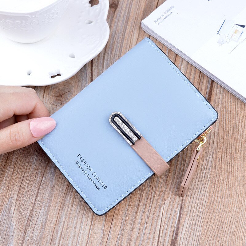 Large Capacity Women Pu Leather Wallets Multifunction Long Hasp Purses Ladies Coin Card Holders Portable Clutch Carteras: Light blue Short