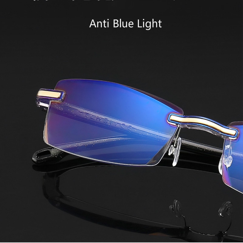 Lunettes de lecture carrées sans cadre pour hommes lunettes Anti-lumière bleue pour ordinateur