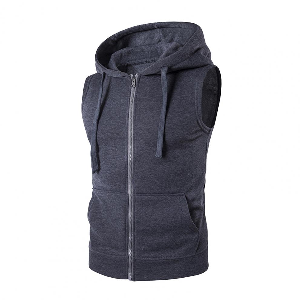 Heren Vest Jas Capuchon Trekkoord Mouwloze Rits Knoopsluiting Vest Jas Effen Kleur Zakken Rits Plakkaat Gilet: L / groen
