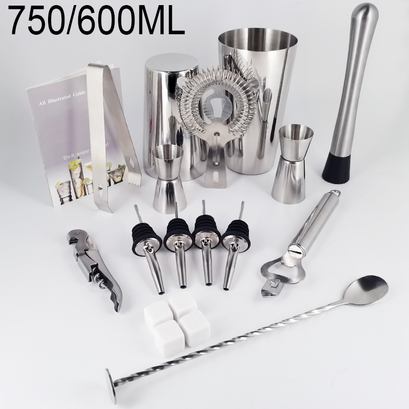 1-19 sztuk otwieracz do puszek łyżka barowa korek do wina korek do wina Boston Glass Shaker do koktajli sztabka ze stali nierdzewnej narzędzia akcesoria: 750 600ML Set