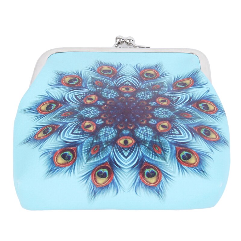 Retro Feather Printed Coin Purses Holders Hasp Clasp Purse Card Bag Women Faux Leather Card Holder Key Bags: Eye feather