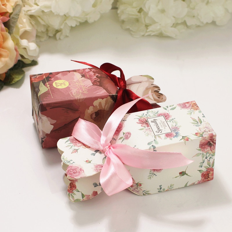 Boîte à dragées de Mariage 5 pièces | Papier d'emballage de chocolat, motif fleur, décoration de réception de Mariage, pour anniversaire Mariage