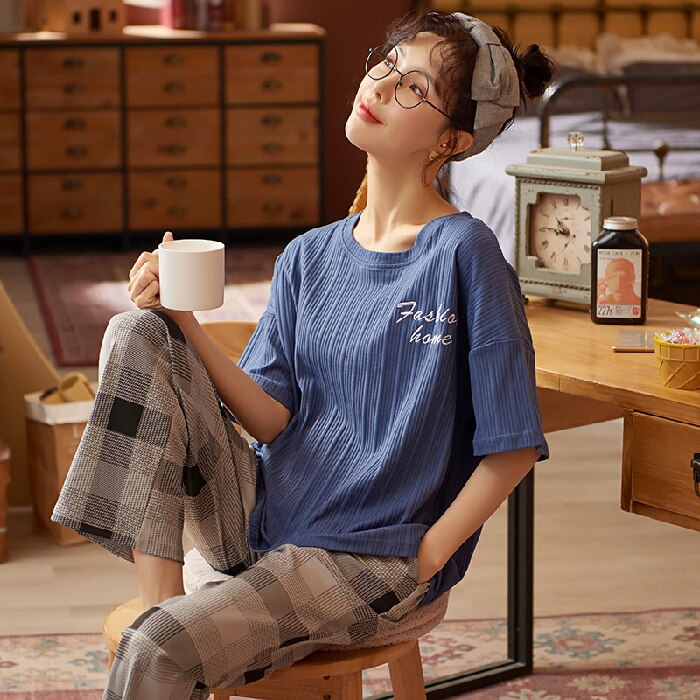 TeJoyce Pyjama Femme Été Court, Ensemble De Pyjama Coton