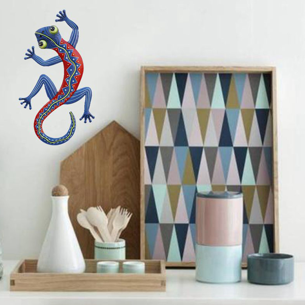 2 stk håndværk væg dekoration hegn hjem statue metal gecko håndlavet kunst firben udendørs skulptur have gård små børn