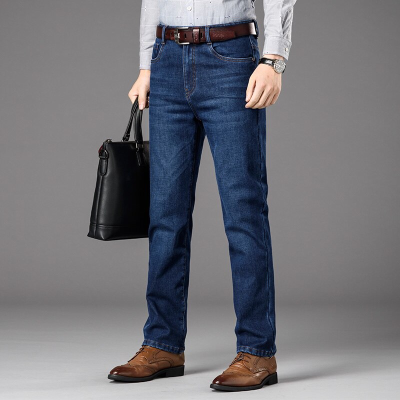 NIGRITY Winter Men's Warm Fleece Jeans Stretch Casual Straight Thick Denim Flannel Jeans Soft Pant Trousers Plus Size 28-44