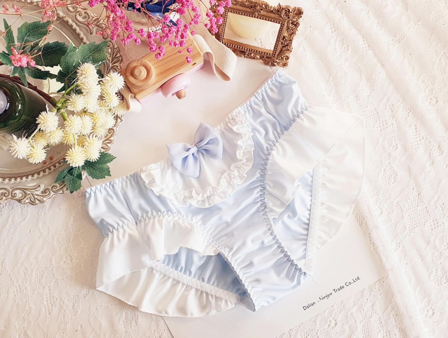 Bragas de seda de leche para dama, ropa interior femenina de Lolita Kawaii con volantes, fotos reales M L, 2022, 100%: Blue / L