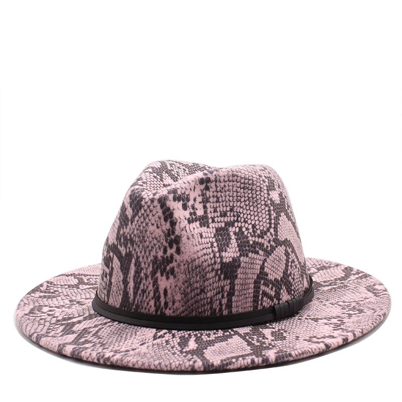Seioum Autumn Winter Snake Pattern Jazz Fedora Hats Wool Felt Cap Wide Brim Chapeu Panama Party Formal Hat for Men Women