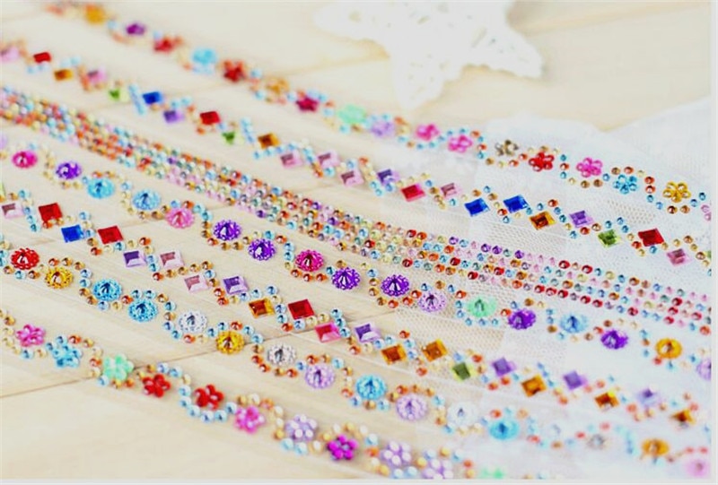 Happyxuan 4pcs/lot Crystal Diamond Stickers Tape Sheets DIY Hand Craft Materials Scrapbook Album Photo frame Decoration