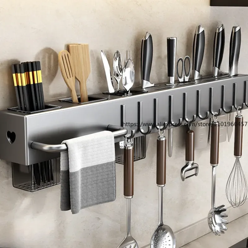 Køkkenorganisator knivhylde opbevaringsboks husholdningsknivhylde ske- og spisepindeholder ingen hul nødvendig hængende opbevaringsboks