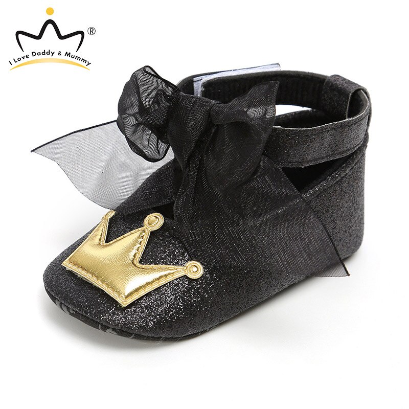 Sommar baby skor första vandrare söt kronrosett blomma baby flicka skor mjuka sulor halkfria spädbarn småbarn flickor: Svart / 13-18 månader
