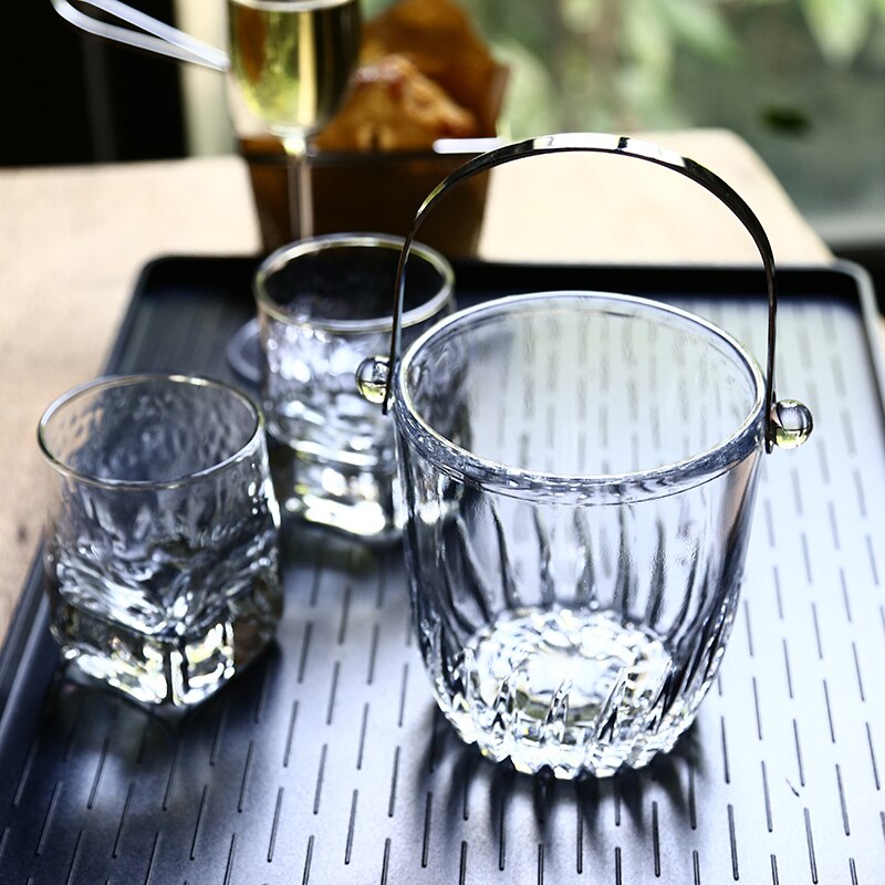 Glass ice bucket home restaurant small European cold drink wine champagne ice bucket with a ice clip as