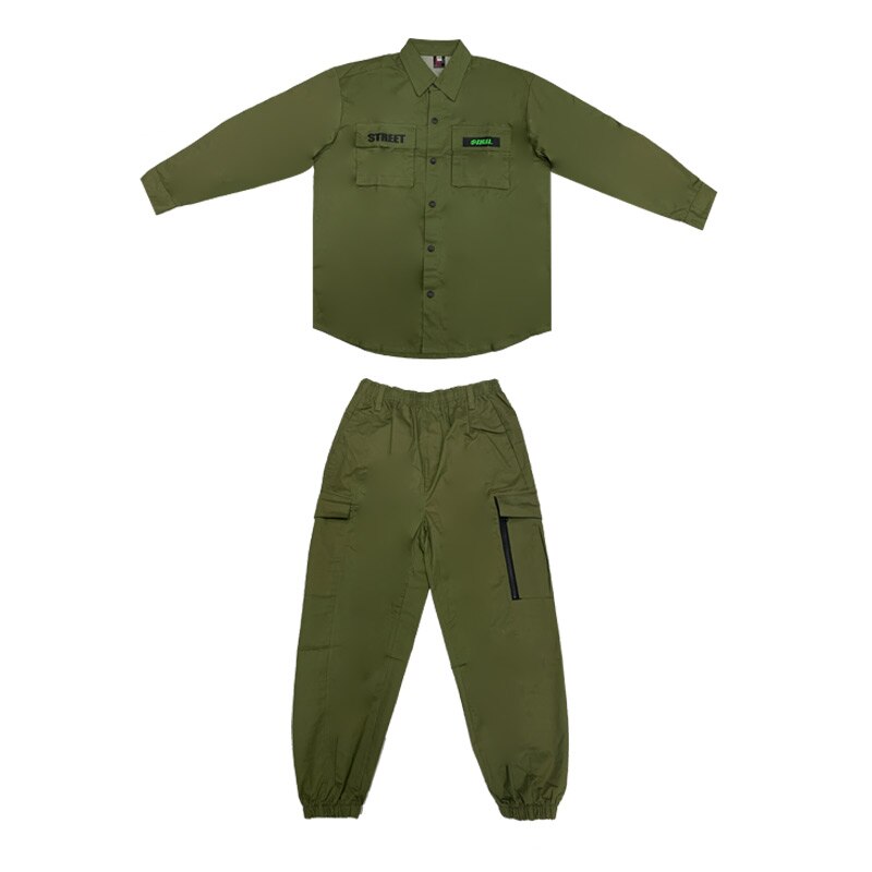 Costume de danse Hip-Hop pour enfants, veste verte, pantalon Hip-Hop, vêtements de danse moderne Jazz Street Dance, tenues de scène, DQS6012,: 2pcs / 150CM