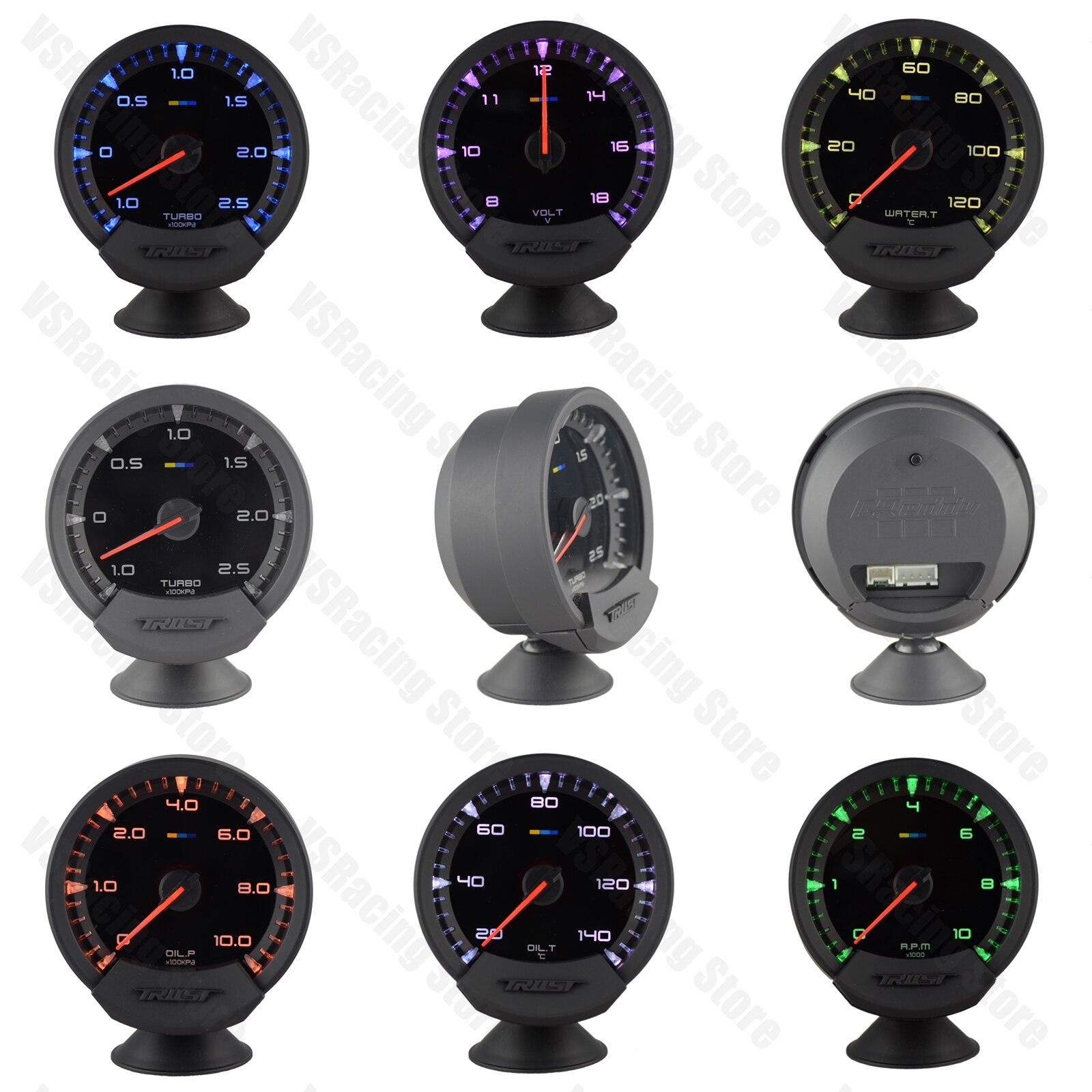 VSRacing 74mm GReddi Sirius Series Gauge 7 colors Car Meter Turbo Boost Water Temp Oil Temp Fuel Oil Press Vacuum Voltage EGT