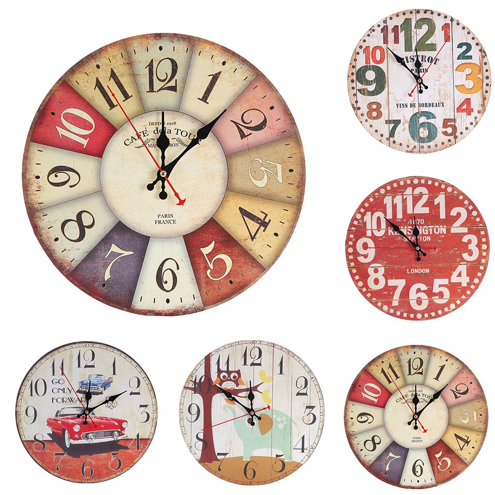 30cm Retro Round Bedroom Living Room Digital Dial Mute Wall Clock Imitative Wood Hanging Clock