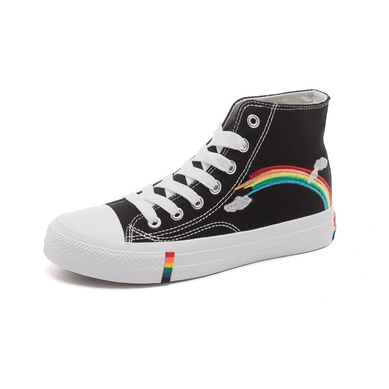 Wit Sneakers Hoge Schoenen Vrouwen Ademend Canvas Regenboog Zool Gevulkaniseerd Schoenen Lopen Jogging Casual Mode Platte Schoenen