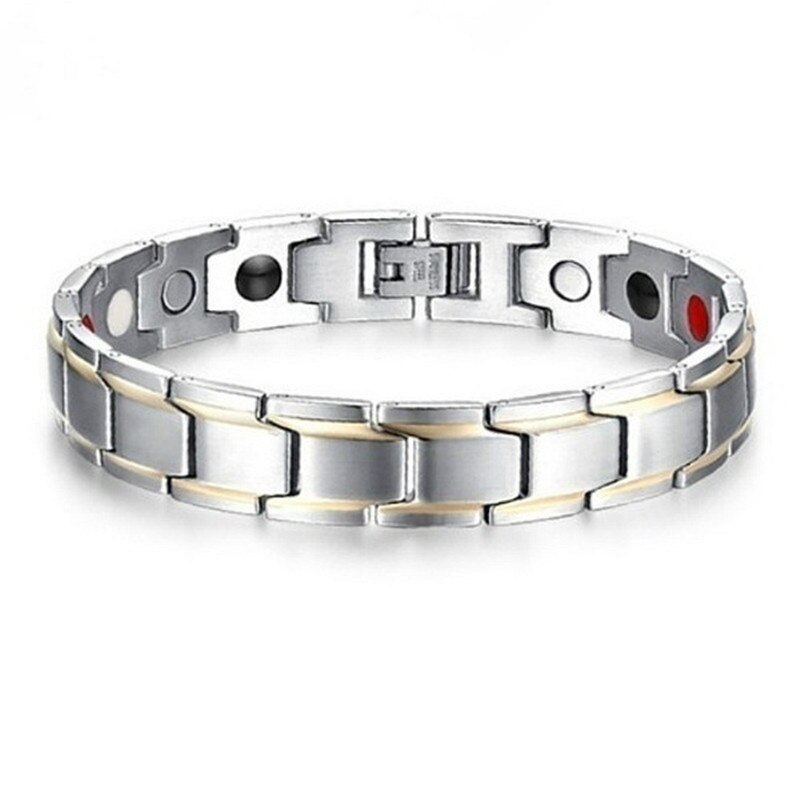 Health Care Weight Loss Magnetic Therapy Element Bracelet Arthritis Relief Pain Health Energy Biomagnetic Men Bracelet: Silver