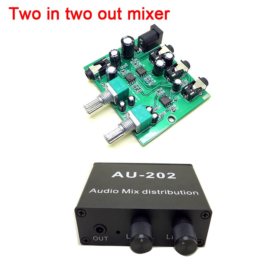 Stereo Audio Mixer Two IN Two Sound Source Volume Control For Headphone POWER Amplifiers Power AMP 2 Way Input Output