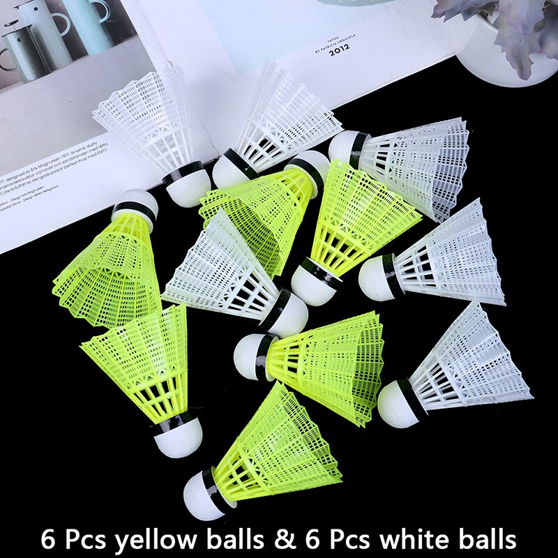 12 stuks Plastic Badminton Bal Shuttles Sport Training 3.15*2.56 inches Geel Wit