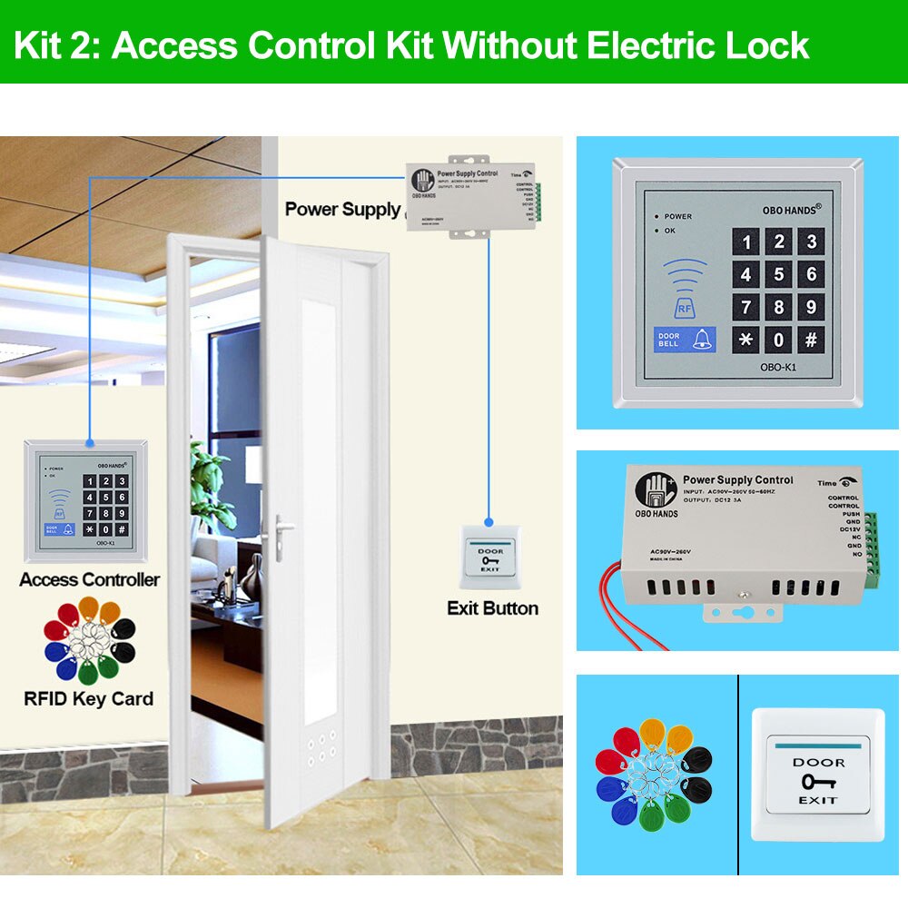 Deur Toegangscontrole Systeem Kits 125Khz Rfid Keypad DC12V Voeding Elektrische Magnetische Strike Lock Exit Voor Entry veilig: Kit 2