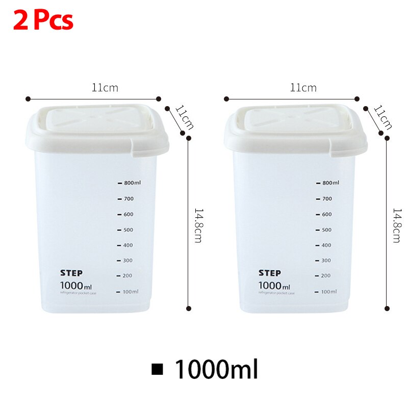 2Pcs Plastic Sealed Cans Kitchen Storage Box Transparent Food Canister Keep Fresh Clear Container In Different Capacity: 1000ml-2pcs