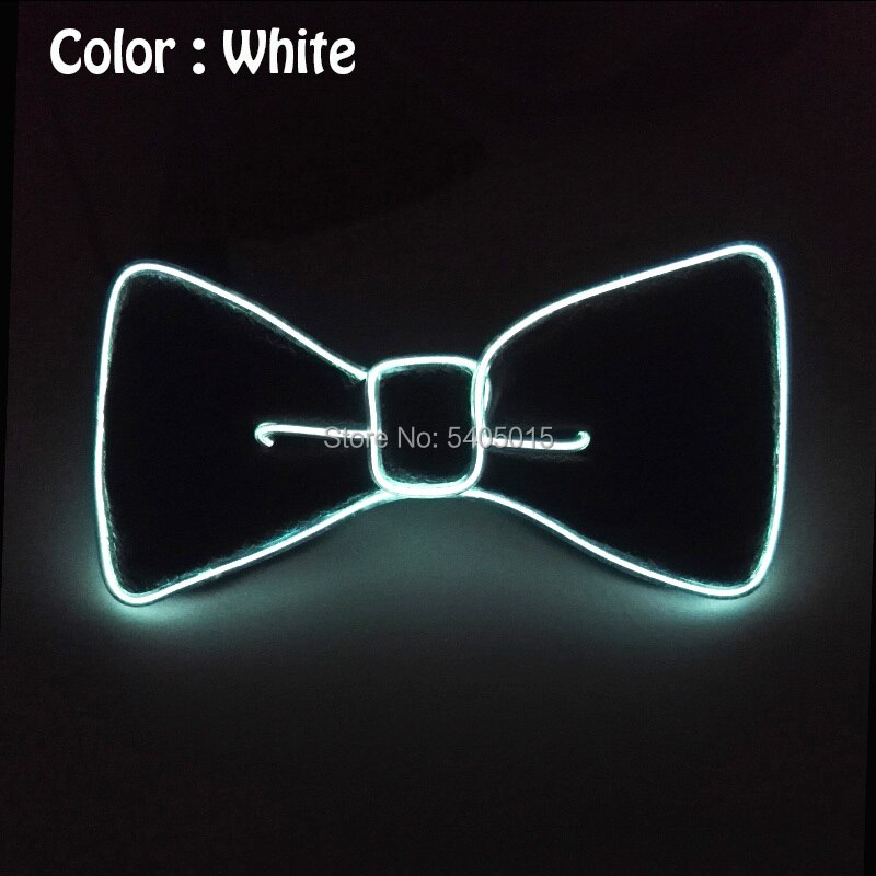 Pajarita de alambre brillante para fiestas, suministros para carnaval, decoración artesanal para vacaciones, 10 colores opcionales, , alimentado por DC-3V EL: White